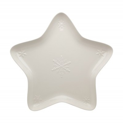Prato branco em forma de estrela com relevo de flocos de neve