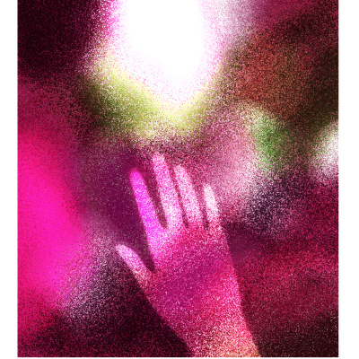 Imagem artística digital com mão rosa-violeta e assinatura ANNA TUPIOTA