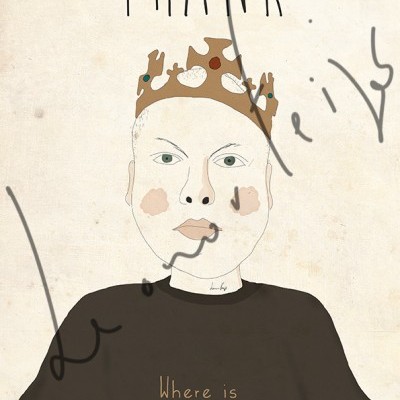 Ilustração de pessoa de pele clara com coroa castanha e t-shirt preta com texto 'Where is my mind?'.