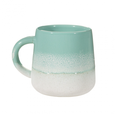 Caneca cerâmica verde água e branco texturizado