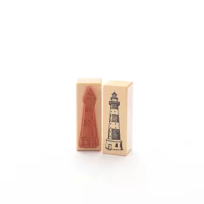 Dois carimbos de madeira com farol desenhado