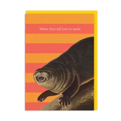 Cartão com ilustração de lontra e texto When they tell you to smile