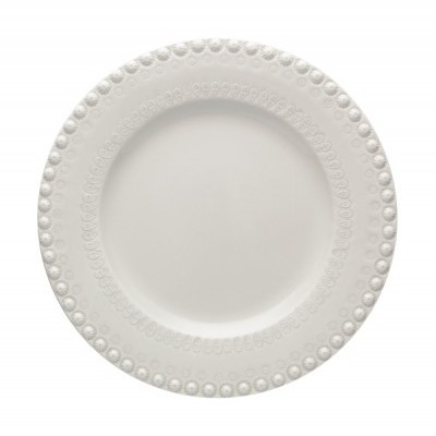 Prato redondo branco com padrão em relevo na borda