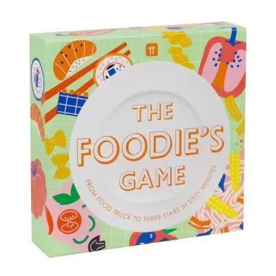 Caixa de jogo The Foodies Game com ilustrações coloridas de comida