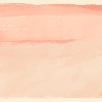 Ilustração artística com duas figuras e texto manuscrito num fundo em tons de salmão.