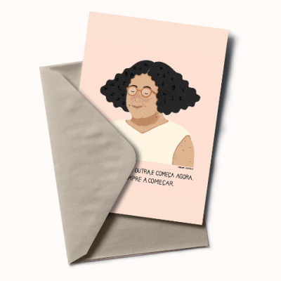 Cartão ilustrado com pessoa e envelope cinza