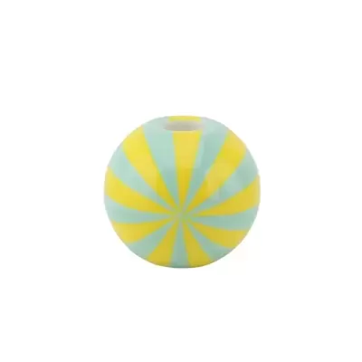 Vaso esférico cerâmico amarelo e azul com padrão geométrico