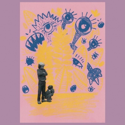 Ilustração colorida com figuras humanas e desenhos abstratos