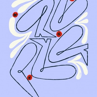 Ilustração abstracta de figuras humanas estilizadas em fundo azul claro