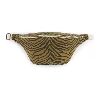 Pochete verde com padrão zebra e fecho metálico