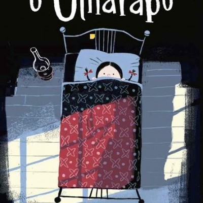 Capa de livro 'o Olharapo' com ilustração de cama e edredão
