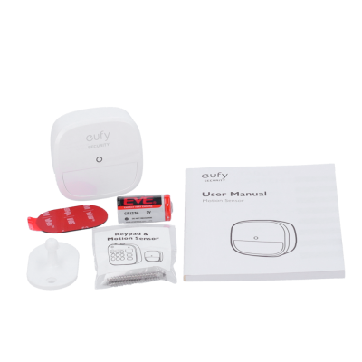 Sensor de movimento eufy Security branco com acessórios e manual