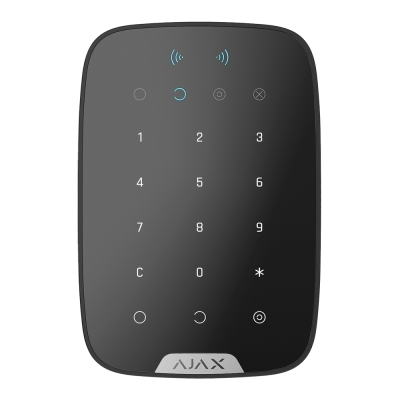 Teclado tátil preto AJAX com números e ícones luminosos