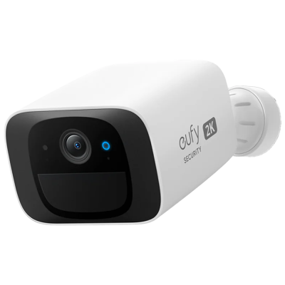 Câmara de segurança branca e preta eufy 2K