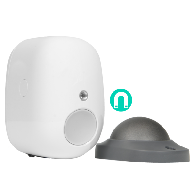 Dispositivo eletrônico branco com base magnética cinza escuro