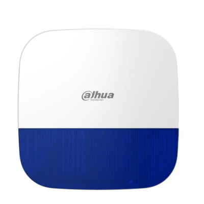 Alarme de parede Dahua branco e azul com textura de grelha