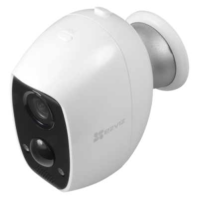 Câmara de vigilância EZVIZ branca com lente e suporte magnético prateado