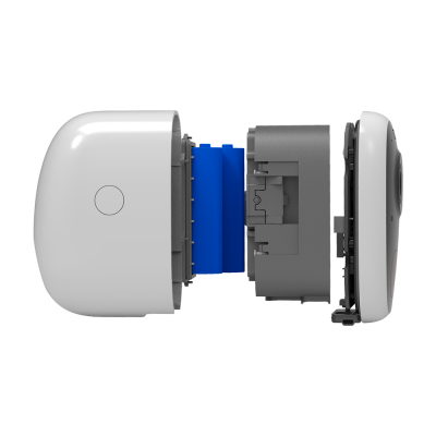 Câmara de segurança branca desmontada em quatro partes