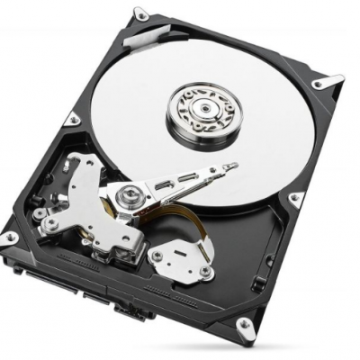 Disco rígido interno de computador aberto com componentes visíveis