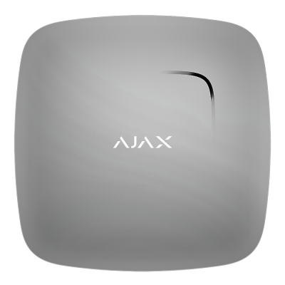 Dispositivo cinza claro quadrado com logótipo AJAX branco no centro