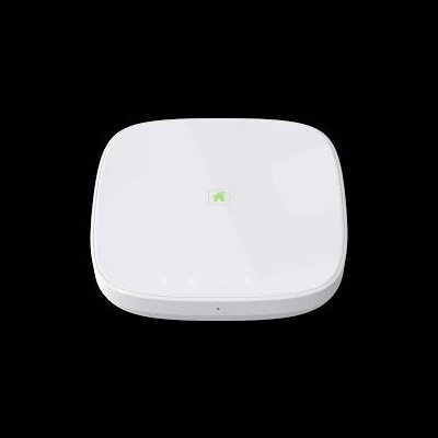 Dispositivo branco quadrado com ícone verde de casa ao centro