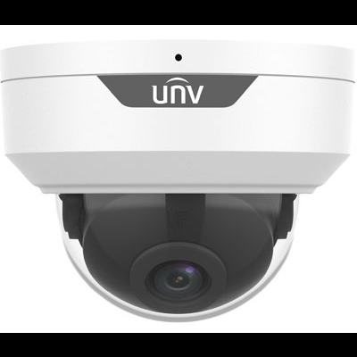 Câmara de segurança domo branca com lente preta e marca UNV