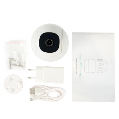 Kit de câmera de segurança Smart PTZ Camera com acessórios e manual