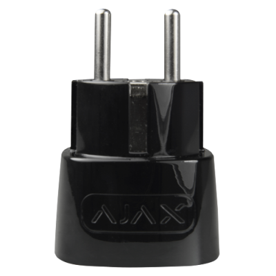 Adaptador de tomada preto com duas pontas metálicas cilíndricas