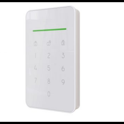 Teclado digital branco com botões numéricos e símbolos de cadeado