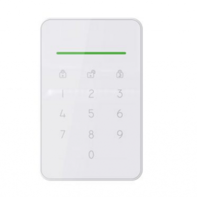 Dispositivo branco com teclado numérico tátil e linha verde