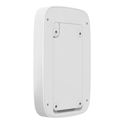 Dispositivo branco retangular com porta traseira e parafusos visíveis