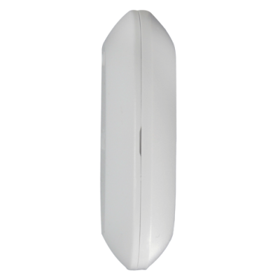 Dispositivo eletrónico branco com ranhura central em fundo branco