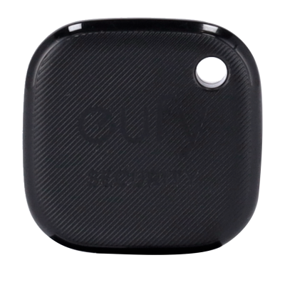 Embalagem preta texturizada com texto em relevo e orifício circular