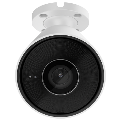 Câmara de segurança bullet branca com lente preta