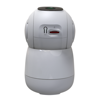 Produto tecnológico branco arredondado com ranhura vermelha e texto Rst