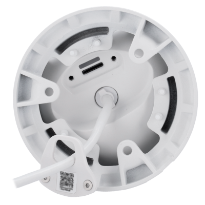 Base cilíndrica branca de plástico com cabos e etiqueta QR code