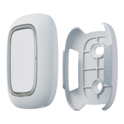 Dispositivo branco com moldura prateada e tampa destacada