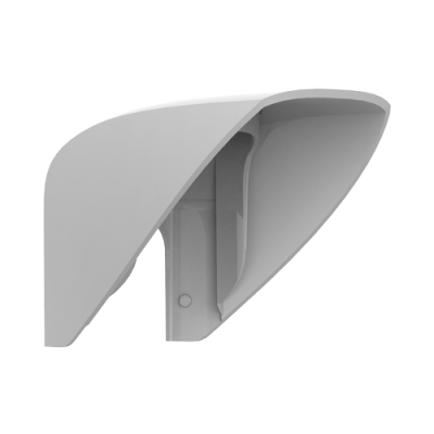 Câmara de segurança exterior branca com cobertura protetora curva