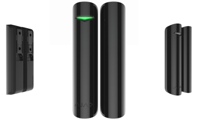 Dispositivos pretos com luz verde e suportes de montagem