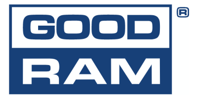 Logótipo da marca GOODRAM em branco e azul escuro