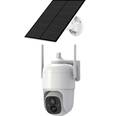 Câmara de segurança branca com painel solar