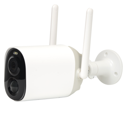 Câmara de vigilância branca com duas antenas e suporte de montagem