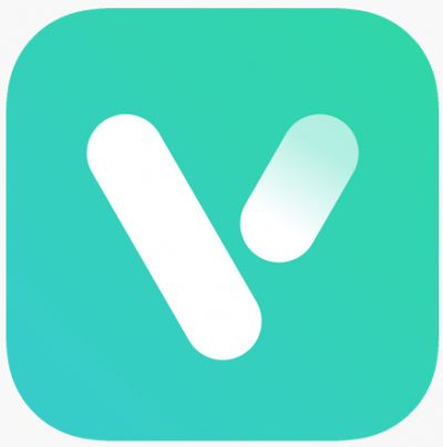 Logótipo com forma estilizada branca sobre fundo verde-azulado