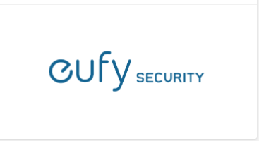 Logotipo da marca eufy SECURITY em azul sobre fundo branco