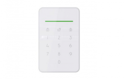 Dispositivo branco com teclado numérico tátil e linha verde