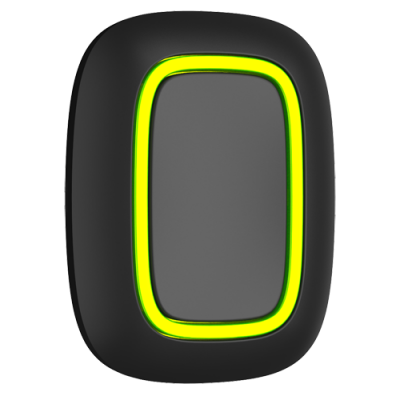 Dispositivo eletrônico preto com centro cinzento e contorno luminoso amarelo
