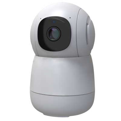 Câmara de vigilância branca arredondada com lente preta