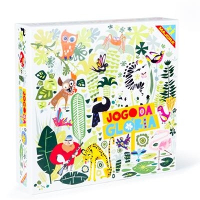 Caixa do jogo 'Jogo da Glória' com imagens de animais coloridos
