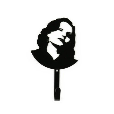 Cabide de parede em metal preto com rosto feminino recortado