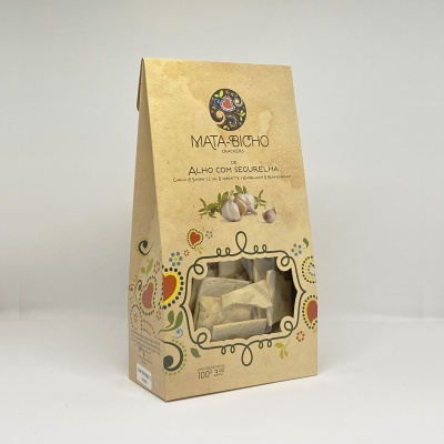 Embalagem de snacks de papel com janela transparente e decoração colorida